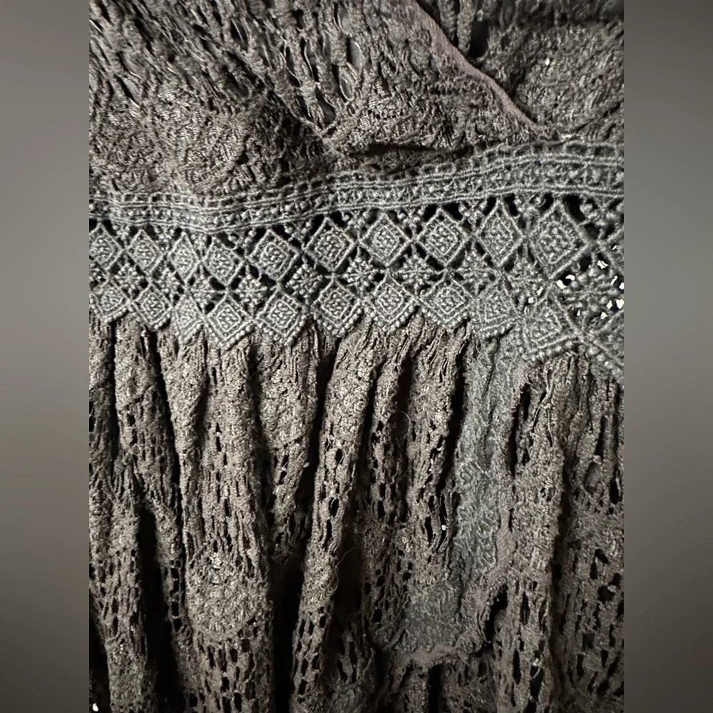FREE PEOPLE FIRST BLOOM SLEEVELESS LACE & CROCHET DRESS BLACK